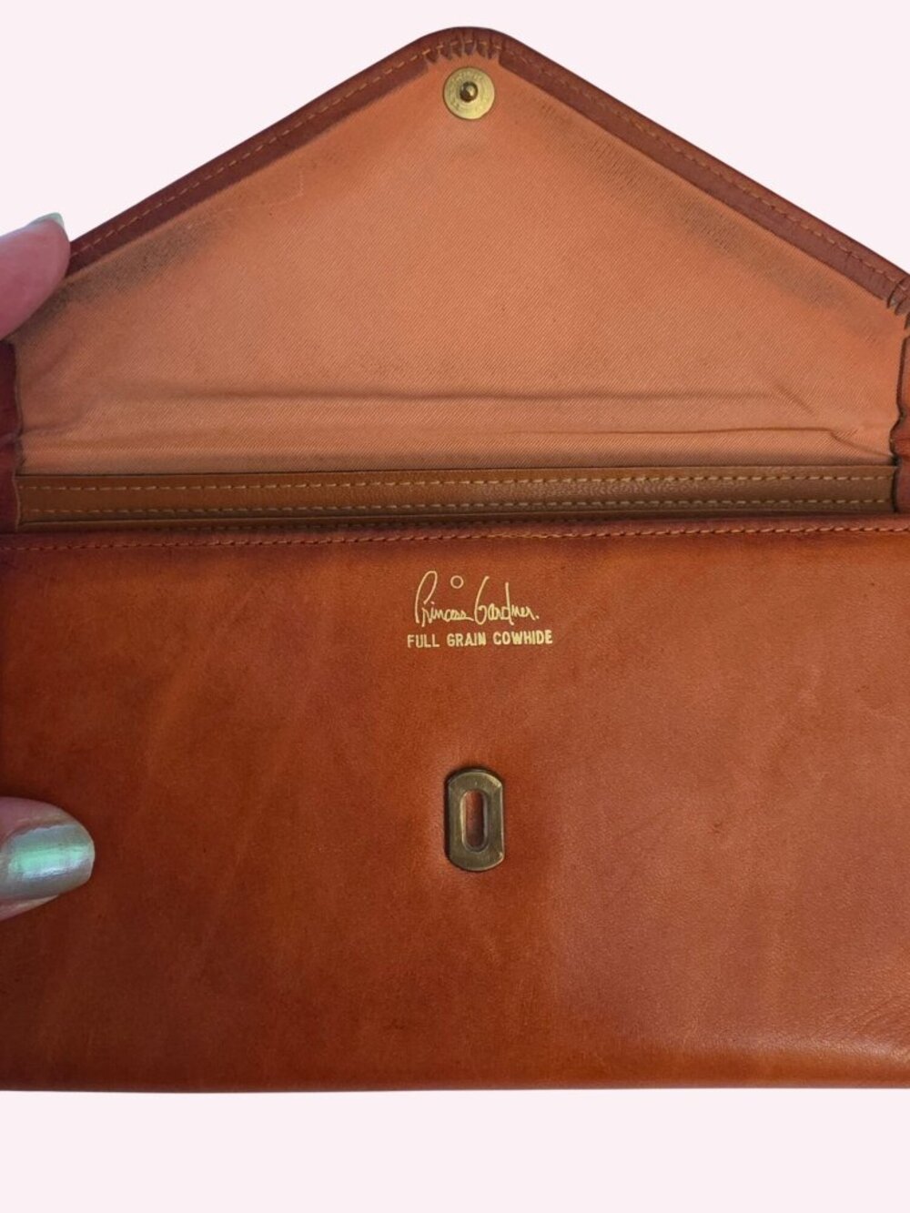 Vintage Princess Gardner Leather Clutch Wallet Cognac Brown Full Grain Cowhide K - Picture 5 of 7